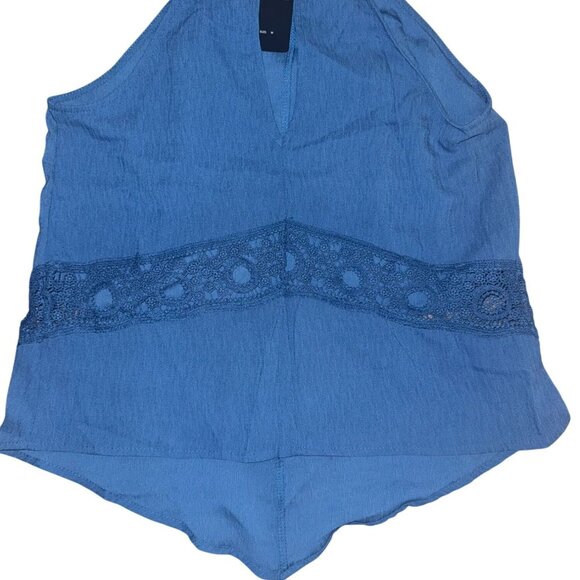 Sleeveless Blue Blouse With Lace Trim Womens M - Picture 3 of 5